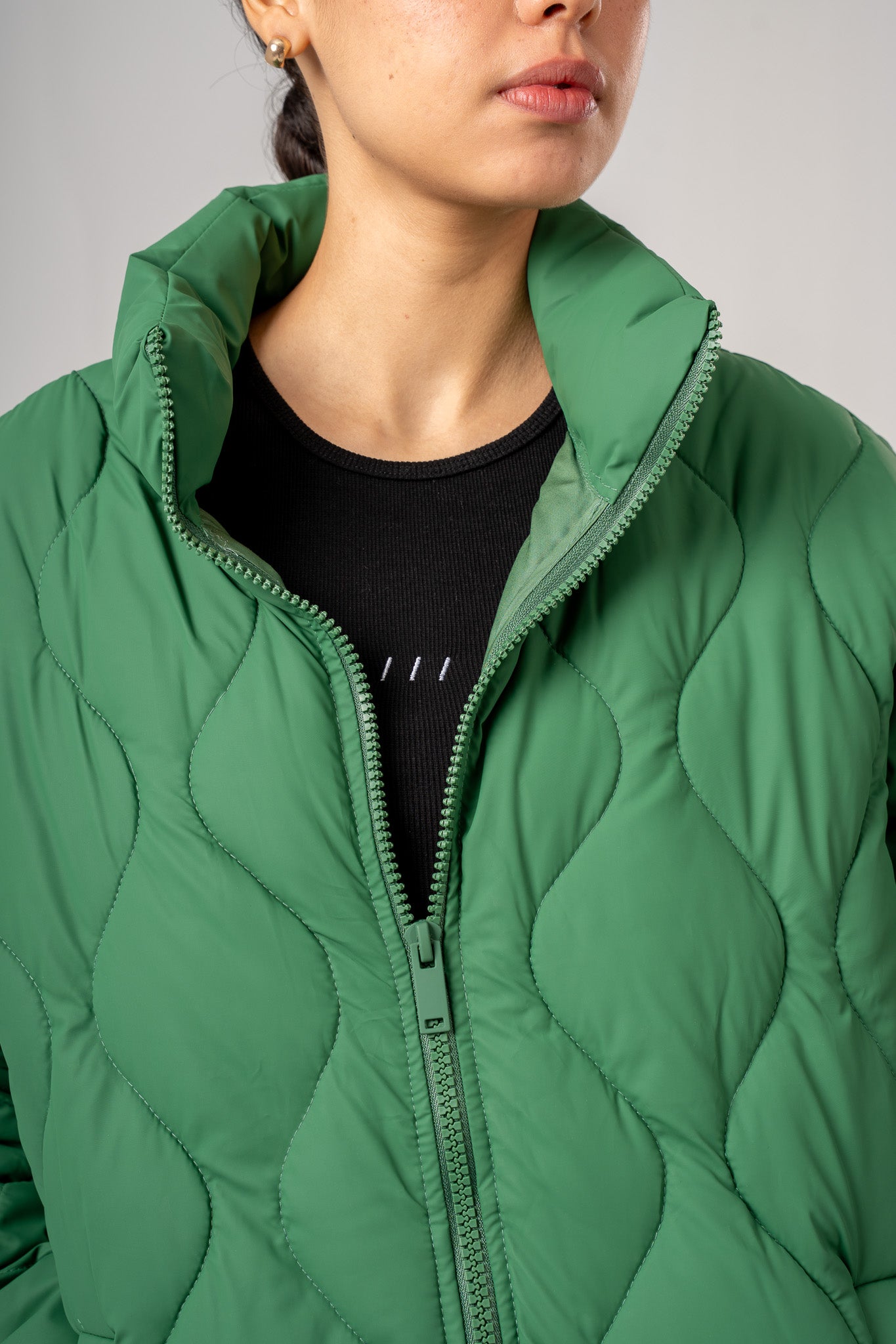 Green High Neck Puffer Jacket